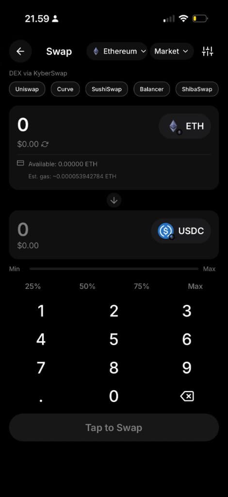 Coinvora native swap interface