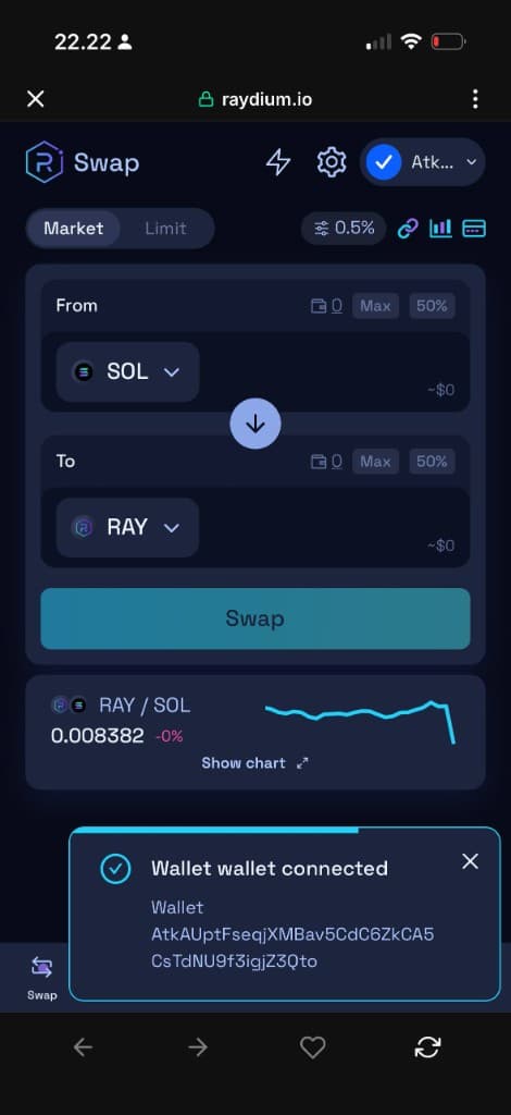 Coinvora connected to Raydium on Solana